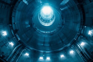 A visually stunning blue spiral tunnel with a bright light at the end, illustrating a sense of depth and forward motion.