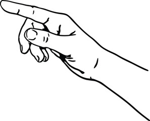 Hand finger pointing up vector black and white illustration
