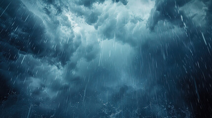 Rainstorm weather, strong storm accompanied by lightning and thunder, dark clouds in the sky, rain poured down
