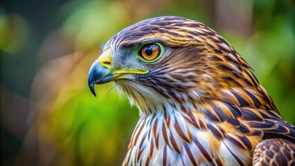 Obraz premium Intense gaze and intricate feather patterns of a hawk , hawk, bird, wildlife, predator, profile, eyes, feathers, pattern