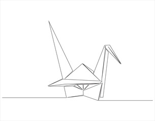 Continuous one line drawing of origami of crane bird. One line drawing illustration of origami. Japanese art concept line art. Editable outline