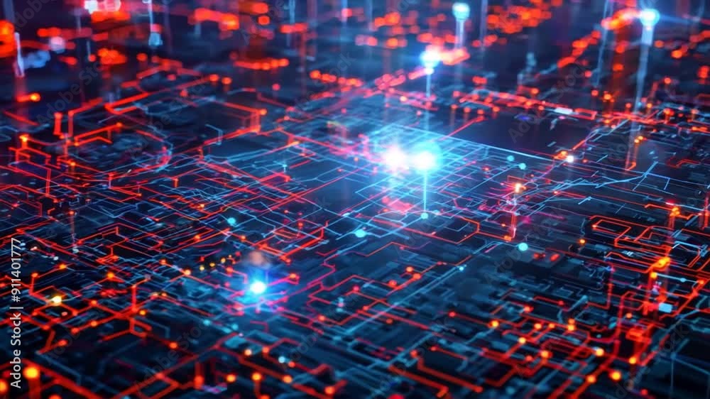 Poster abstract tech grid background with glowing network nodes and lines, symbolizing data communication