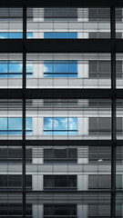 Reflective Urban Views: Cityscape and Blue Sky in Building Windows