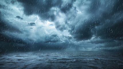Rainstorm weather, strong storm accompanied by lightning and thunder, dark clouds in the sky, rain poured down
