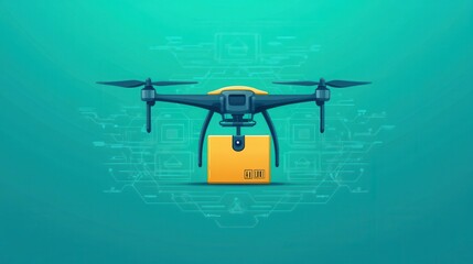 Futuristic Autonomous Drone Delivery Service - Flat Design Illustration of Efficient Transportation System