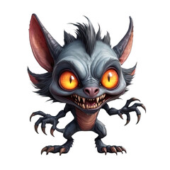 Naklejka premium Cartoon chupacabra with glowing eyes, cute and spooky digital illustration for Halloween and fantasy themes, mythical creature with mischievous expression, fantasy character design, generative ai