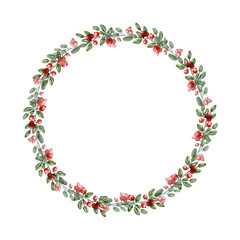  Winter wreath in a watercolor style. Vintage floral wreath. Decorative floral element with berries for design of invitations, covers, notebooks and other items. 