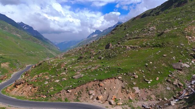 rohtang pass mountains and road view 4k