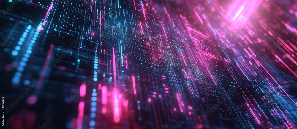 Poster 3d rendered text on ai technology with glitch effects and interference patterns