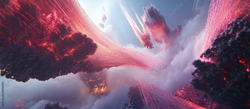 Poster 3d rendering in progress with technological glitches and visual interference effects
