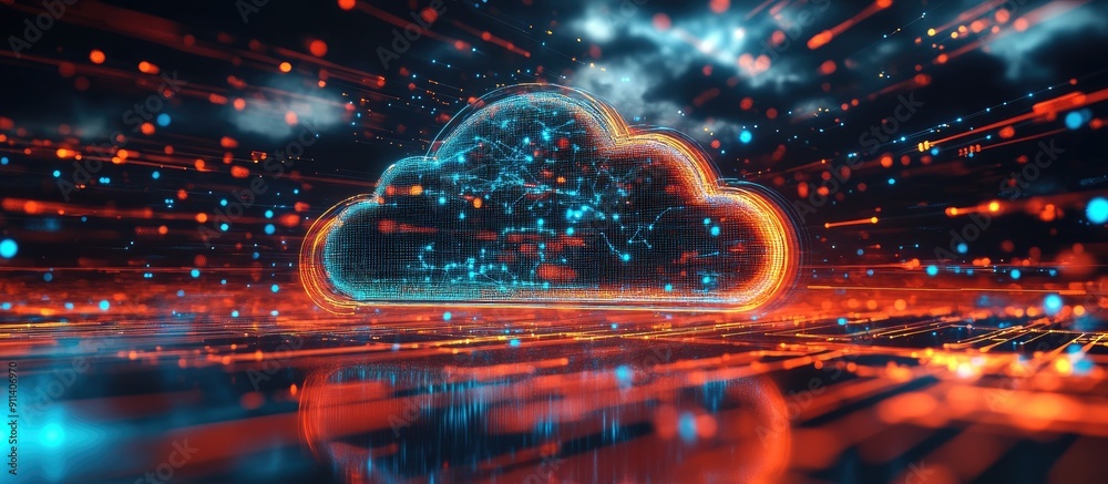Poster 3d rendering of cloud computing and network security technology concepts