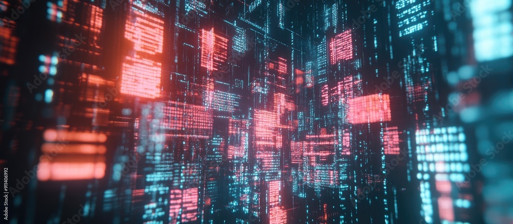 Poster 3d rendering of text with screen effects featuring technological glitches and interference