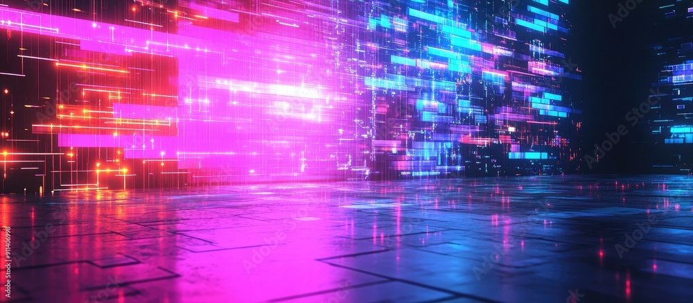 Poster 3d rendering of no signal display with technological glitches and screen interference effects