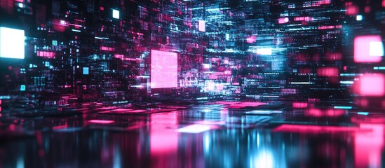 3D Rendering of Future Text with Technological Glitch Effects and Screen Interference