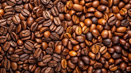 Fototapeta premium Closeup of freshly roasted Robusta and Arabica coffee beans, coffee, beans, roasted, closeup, Arabica, Robusta, freshness, beverage
