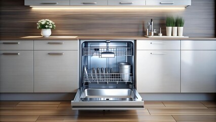 Sleek and Modern Dishwashing Experience: A Stainless Steel Dishwasher with Minimalist Design ...