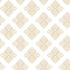 Abstract geometric pattern with stripes, lines. Seamless vector background. White and gold ornament. Modern reticulated graphic design.