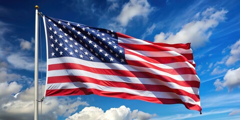 Large American flag waving in the wind, patriotic, United States, stars and stripes, emblem