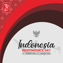 Obraz premium 79th Independence day background with batik pattern, indonesian map and official logo. Dirgahayu 79 RI Background. HUT RI 79 2024. Vector Illustration