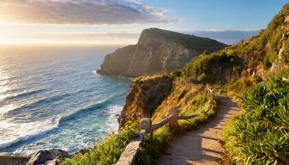 Sunlit Cliffside Path with Stunning Ocean Views