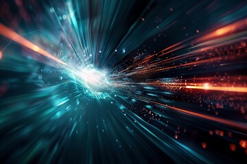 Obraz premium Astral Acceleration: The scene shows the exhilaration of moving through the universe at light speed, with a focus on the blurred lines and colors that represent intense speed.