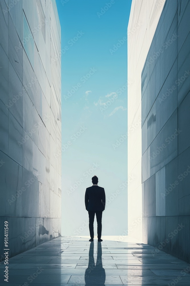 Wall mural businessman in minimalistic setting with text space.