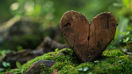 Obraz premium close-up of a Vintage Beautiful wooden heart in nature close up 