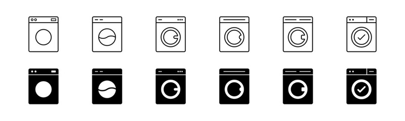 Washing machine icon set. Line and glyph washing machine vector