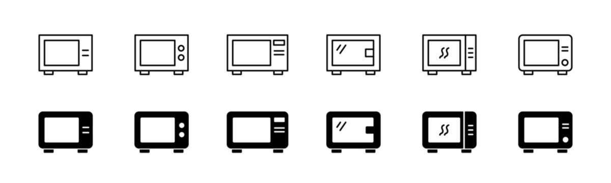 Microwave oven icon set. Line and glyph microwave oven vector