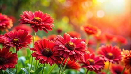 Fototapeta premium Vibrant red flowers on a blurred background, floral, vibrant, vivid, red, petals, nature, wallpaper, background, beauty
