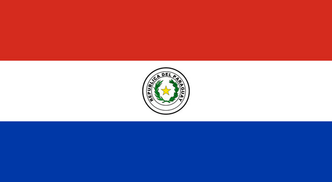 The official national flag of Paraguay. Flag of the Republic of Paraguay. Correct proportions and colors. Vector illustration