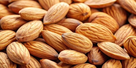 Fototapeta premium Close-up of a pile of raw almonds with shells, healthy, snack, nut, organic, food, ingredient, natural, vegan