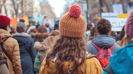 Obraz premium A vibrant International Women's Day rally, with people marching