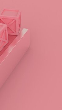 Abstract airport conveyor loader belt.Baggage claim area. Air cargo transportation concept. Packages distribution hall arrival. Logistic. Pink pastel color isometric box. Minimal vertical animation