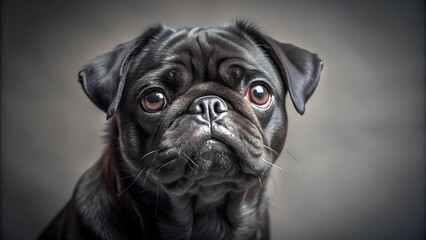 Obraz premium A Shadow of Loneliness: A Black Pug's Melancholy Gaze Generative AI