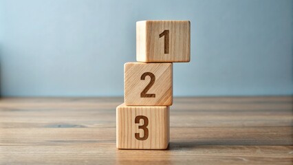 Wooden cubes stacked with numbers 1, 2, and 3, with space for copy, order, numbers, cubes, wood, priority