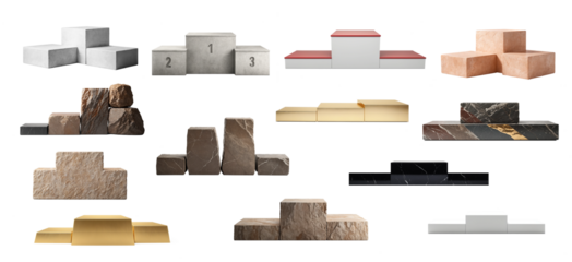 Collection of various winners podiums, png isolated background