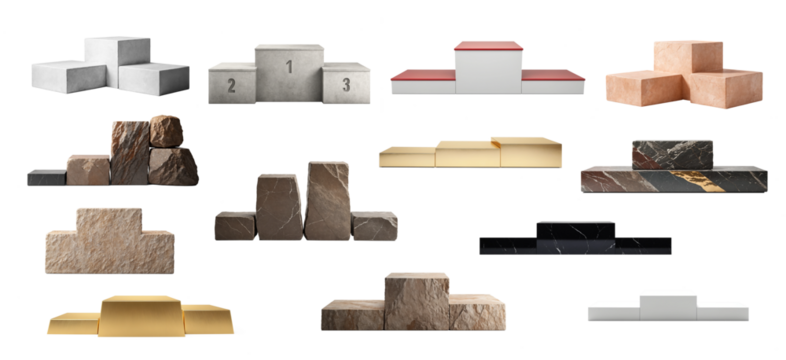 Collection of various winners podiums, png isolated background