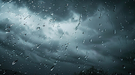 Rainstorm weather, strong storm accompanied by lightning and thunder, dark clouds in the sky, rain poured down
