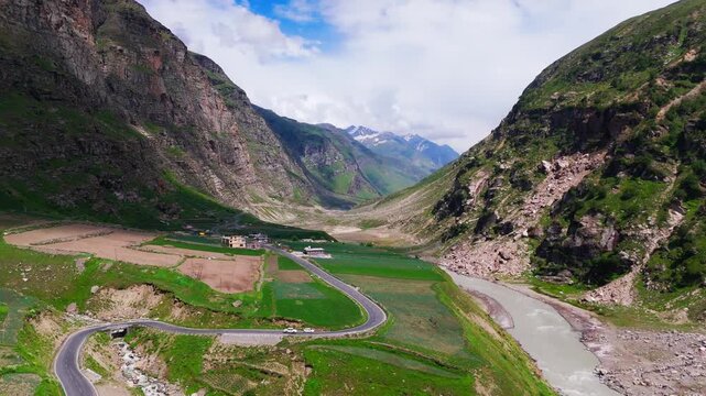 Atal Tunnel Green Road Clean View in Summer atal tunnel rohtang Cinematic Drone Shot 4K Video