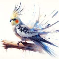 Fototapeta premium 흰 배경, 왕관앵무, 수채화 (white background, Cockatiel, water colour)