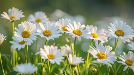 The landscape of white daisy blooms in a field