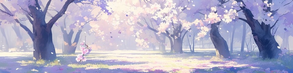 Enchanting Anime Cherry Blossom Scenery: Breathtaking 3D Rendered Landscape with Vibrant Pink Sakura Trees Against Azure Sky. 4K High-Resolution Wallpaper Perfect for Creative Marketing Campaigns, Evo