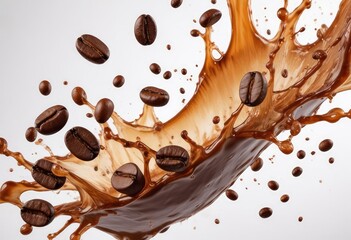Coffee Splash with Coffee Beans on one color Background, ai