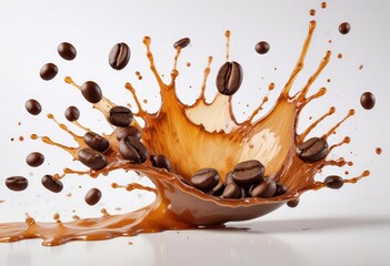 Coffee Splash with Coffee Beans on one color Background, ai