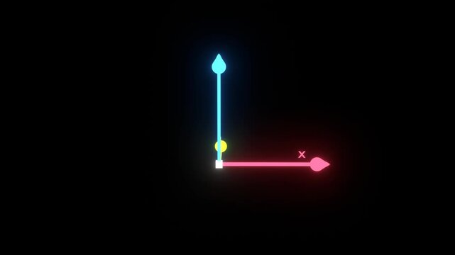 3d animation of XYZ axis rotating with black background. Illustration of Three direction location arrows with RGB color
