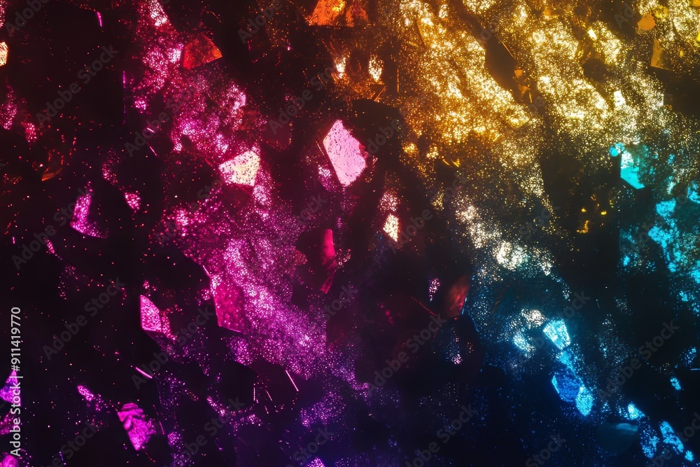 Poster With a gradient shining magic and bokeh effect, the background is blue multicolor abstract festive rainbow pearl holographic