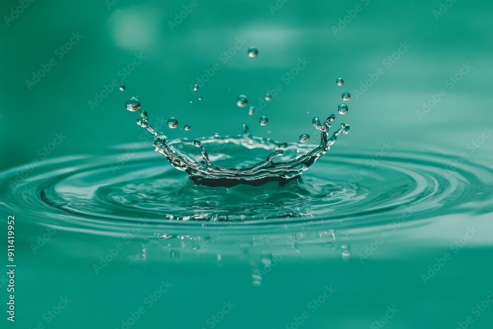Poster impact of falling water drops splattering and splashing