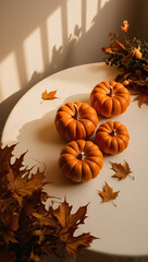 autumn background with pumpkin and leaves, background for text