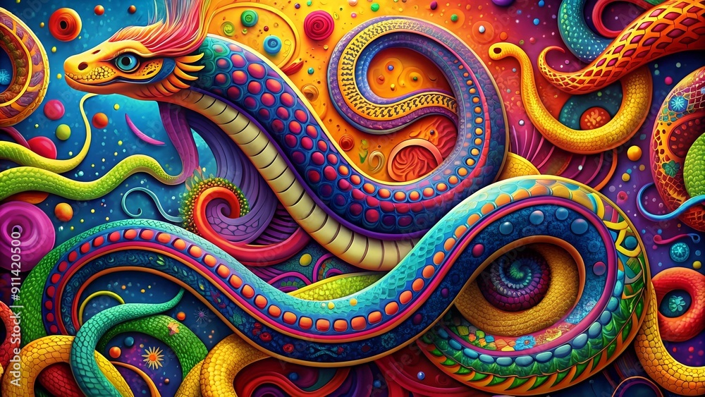 Sticker Serpentine Symphony: A Celebration of the Year of the Snake in Vibrant Hues  AI generated